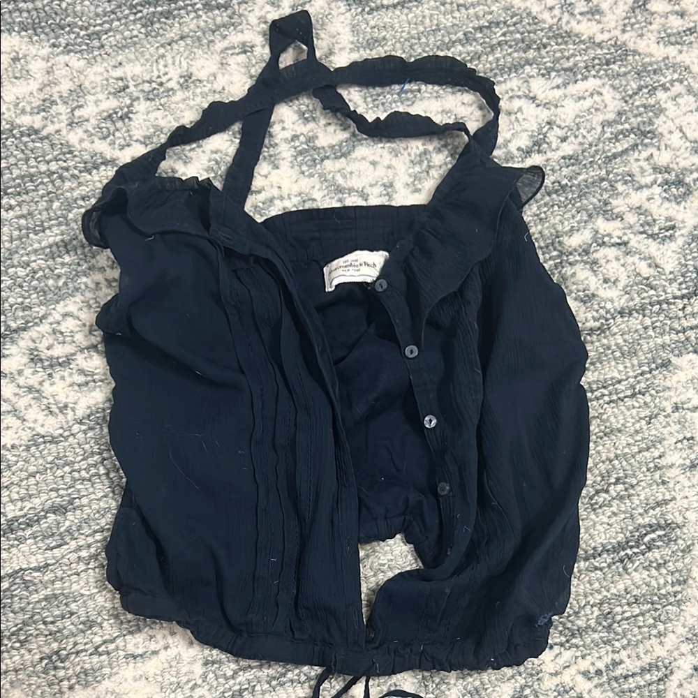 Abercrombie & Fitch Blue Sleeveless Ruched Blouse